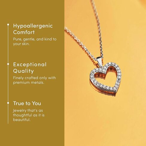 Hollow Heart Necklace, Diamond Necklaces for Women,1/5 Carat Lab Grown Diamond Necklace Pendant, Dainty 925 Sterling Silver Chain, Hypoallergenic Sterling Silver Jewelry, Jewelry Gift Box, 5Y Warranty in Kuwait