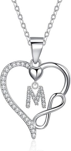 هدايا عيد الحب للنساء، قلادة أنيقة من الفضة الإسترلينية عيار 925 على شكل قلب لا نهاية لها، قلادة من الزركون بالحرف A-Z، هدية مجوهرات للزوجة in Kuwait