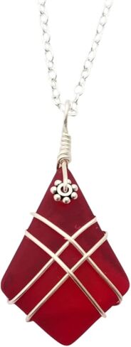 yinahawaii Hawaii Handmade Sea Glass Necklace, Red Wire Criss-Cross Beach Glass Jewelry, Directly From Our Island of Oahu, Hawaiian January Birthday Gift in Kuwait