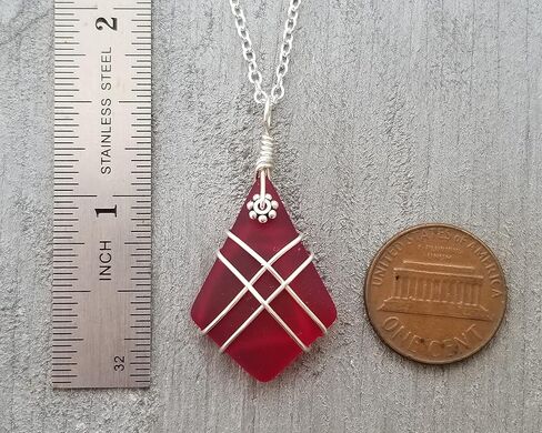 yinahawaii Hawaii Handmade Sea Glass Necklace, Red Wire Criss-Cross Beach Glass Jewelry, Directly From Our Island of Oahu, Hawaiian January Birthday Gift in Kuwait