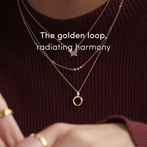 Mobius Loop 1/20 Carat Lab Grown Diamond Necklace for Women, 925 Sterling Silver Necklace with 14K Gold Vermeil, Hypoallergenic 925 Sterling Silver Jewelry for Christmas, Anniversary & Birthday Gift in Kuwait