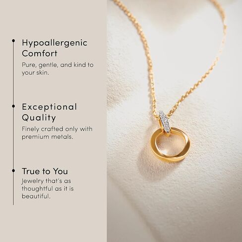 Mobius Loop 1/20 Carat Lab Grown Diamond Necklace for Women, 925 Sterling Silver Necklace with 14K Gold Vermeil, Hypoallergenic 925 Sterling Silver Jewelry for Christmas, Anniversary & Birthday Gift in Kuwait