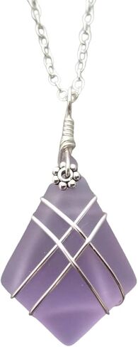 yinahawaii Hawaii Handmade Sea Glass Necklace, Purple Wire Criss-Cross Beach Glass Jewelry, Directly From Our Island of Oahu, Hawaiian February Birthday Gift in Kuwait