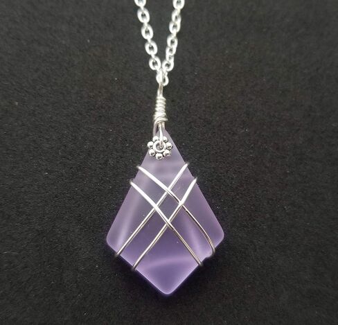 yinahawaii Hawaii Handmade Sea Glass Necklace, Purple Wire Criss-Cross Beach Glass Jewelry, Directly From Our Island of Oahu, Hawaiian February Birthday Gift in Kuwait