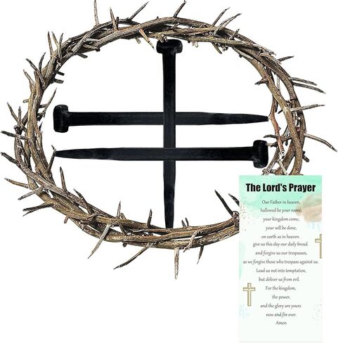 5 Pcs Crown of Thorns Set with 1 Pcs 8'' Jesus Thorn of Crowns & 3 Pcs Crucifix Iron Nails with Prayer Request Card for Easter, Jesus Christian Decor, and Religious Gifts in Kuwait