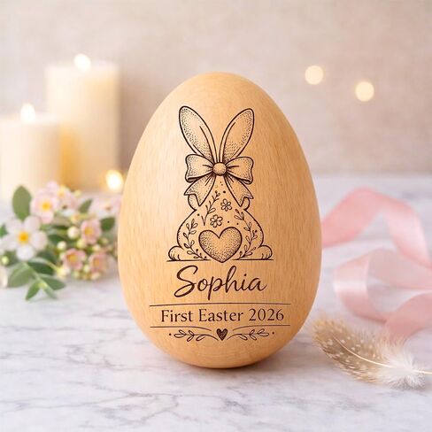 Personalized Wooden Easter Egg Shaker, Custom Wood Eggs, Kids Wooden Eggs, Easter Basket Kids, Baby First Easters Holiday Table Décor A6 in Kuwait