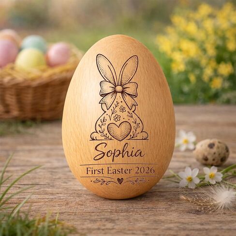 Personalized Wooden Easter Egg Shaker, Custom Wood Eggs, Kids Wooden Eggs, Easter Basket Kids, Baby First Easters Holiday Table Décor A6 in Kuwait