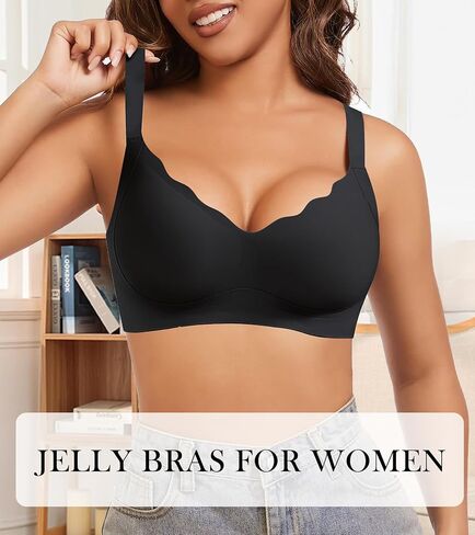 Seamless Bras for Women, Wireless Scalloped V-Neck Push Up Full Coverage Bra, Comfort Everyday Tshirt Bralette in Saudi Arabia