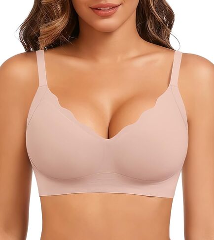 حمالات صدر بدون خياطة للنساء، حمالة صدر ذات تغطية كاملة برقبة على شكل حرف V لاسلكية، حمالة صدر مريحة للاستخدام اليومي in Kuwait