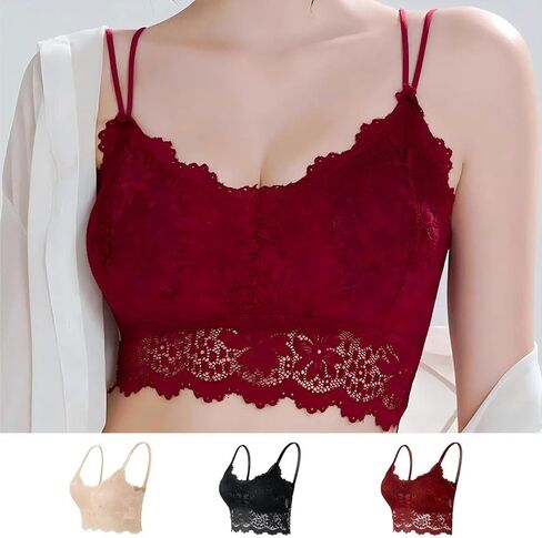 3-Pack V-Neck Push-Up Bra Set for Women, Fashion Lace Comfortable Stylish Lace Bralette with Adjustable Straps Daily Wear in Saudi Arabia