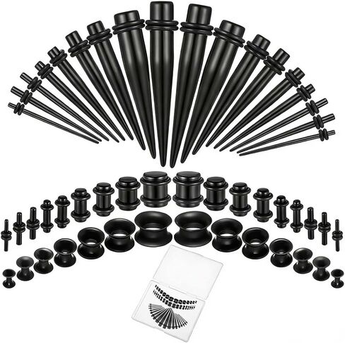 50Pcs Ear Stretching Kit 14G-00G Acrylic Gauges for Ears Tapers, Tunnels & Plugs, Lightweight Acrylic Expanders for Starter Beginner Men Women in Kuwait