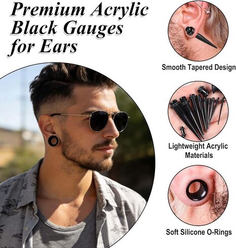 50Pcs Ear Stretching Kit 14G-00G Acrylic Gauges for Ears Tapers, Tunnels & Plugs, Lightweight Acrylic Expanders for Starter Beginner Men Women in Kuwait