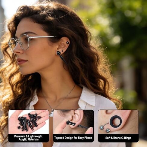 50Pcs Ear Stretching Kit 14G-00G Acrylic Gauges for Ears Tapers, Tunnels & Plugs, Lightweight Acrylic Expanders for Starter Beginner Men Women in Kuwait