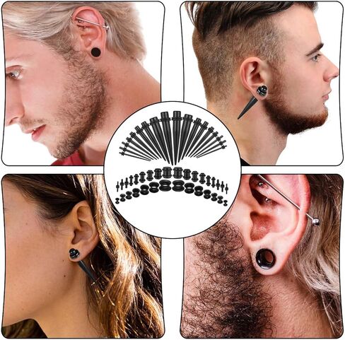 50Pcs Ear Stretching Kit 14G-00G Acrylic Gauges for Ears Tapers, Tunnels & Plugs, Lightweight Acrylic Expanders for Starter Beginner Men Women in Kuwait