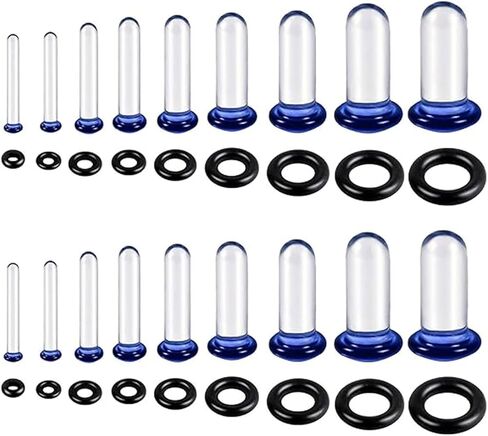 18Pcs Glass Ear Stretching Kit,1.6-7mm Hypoallergenic Ear Gauge Plugs,Single Flare Glass Plugs with O-Rings,Domed Body Piercing Jewelry Set for Piercing,Stretching & Ear Expanders in Kuwait