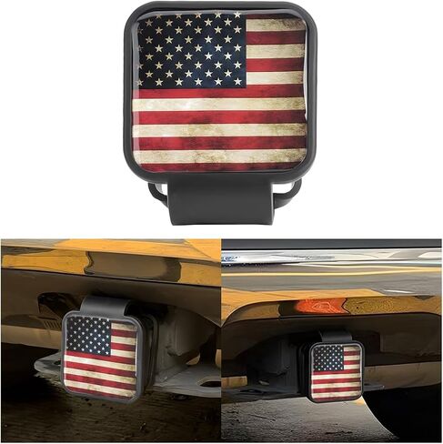 Trailer Hitch Cover for 2" Receiver, Rubber American Flag Tow Hitch Cover Tube Plug Insert, Patriotic Emblem Automotive Exterior Accessories, Universal for Trucks SUVs RVs (Faded) in Saudi Arabia