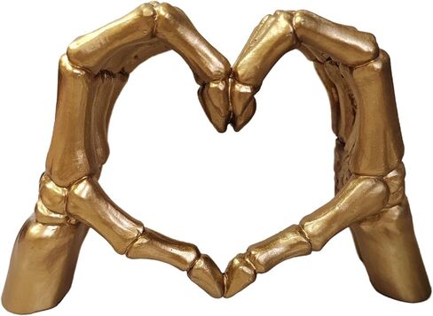 تمثال هيكل عظمي لليدين، نحت أيدي القلب، تماثيل مكتب إيماءة اليد، زخارف الحب، ديكور منحوتة إيماءة الإصبع على شكل قلب لرف الكتب/سطح المكتب القهوة/ديكورات الهالوين (أبيض) in Kuwait