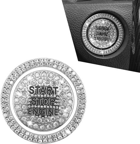 Pack-2 Bling Rhinestone Start Button Cover, Push to Start Button Cover Crystal Sticker, Key Ignition & Knob Ring Decoration Accessories, Universal Bling Car Accessories for Women (White) in Kuwait
