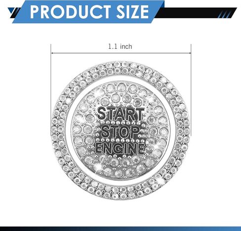 Pack-2 Bling Rhinestone Start Button Cover, Push to Start Button Cover Crystal Sticker, Key Ignition & Knob Ring Decoration Accessories, Universal Bling Car Accessories for Women (White) in Kuwait