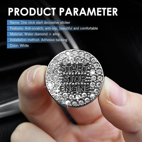 Pack-2 Bling Rhinestone Start Button Cover, Push to Start Button Cover Crystal Sticker, Key Ignition & Knob Ring Decoration Accessories, Universal Bling Car Accessories for Women (White) in Kuwait