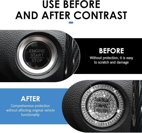 Pack-2 Bling Rhinestone Start Button Cover, Push to Start Button Cover Crystal Sticker, Key Ignition & Knob Ring Decoration Accessories, Universal Bling Car Accessories for Women (White) in Kuwait