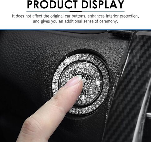 Pack-2 Bling Rhinestone Start Button Cover, Push to Start Button Cover Crystal Sticker, Key Ignition & Knob Ring Decoration Accessories, Universal Bling Car Accessories for Women (White) in Kuwait