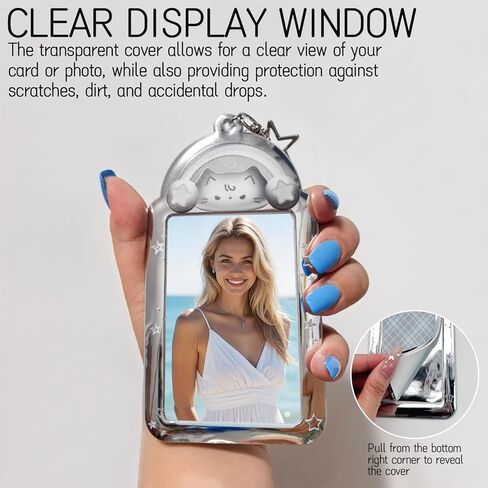 قطعتين من سلسلة مفاتيح حامل بطاقات الصور الموسيقية على شكل قطة مع قلادة جيتار - حافظة واقية شفافة لبطاقة الهوية والشارة وبطاقة الحافلة والمزيد in Kuwait