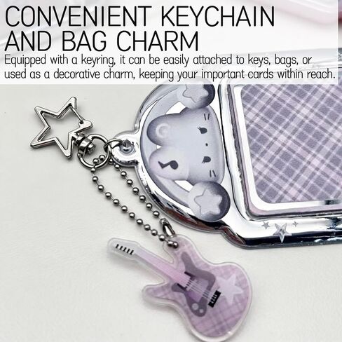قطعتين من سلسلة مفاتيح حامل بطاقات الصور الموسيقية على شكل قطة مع قلادة جيتار - حافظة واقية شفافة لبطاقة الهوية والشارة وبطاقة الحافلة والمزيد in Kuwait