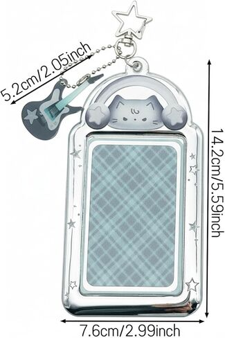 قطعتين من سلسلة مفاتيح حامل بطاقات الصور الموسيقية على شكل قطة مع قلادة جيتار - حافظة واقية شفافة لبطاقة الهوية والشارة وبطاقة الحافلة والمزيد in Kuwait