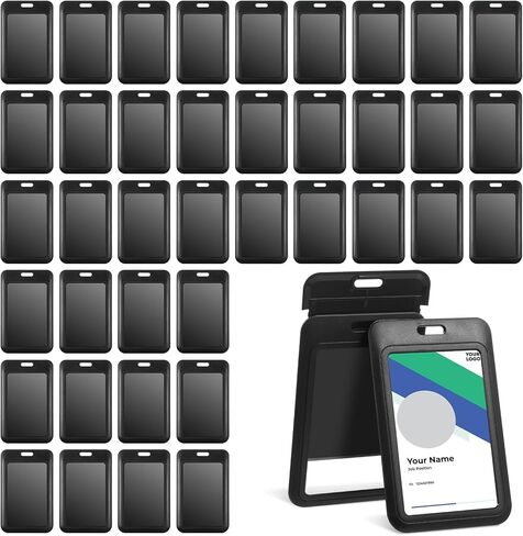 40 Pcs Vertical Hard Plastic ID Badge Holder, Sliding Card Case Name Tag Card Holder Badge Sleeve ID Case Protector with Clear Window for Nurses Office Credit Cards in Kuwait