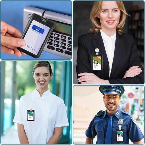 40 Pcs Vertical Hard Plastic ID Badge Holder, Sliding Card Case Name Tag Card Holder Badge Sleeve ID Case Protector with Clear Window for Nurses Office Credit Cards in Kuwait
