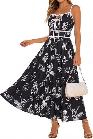 GRACE KARIN Women's 2025 Summer Casual Floral Boho Dress Spaghetti Strap Flowy Beach Maxi Dresses in Kuwait