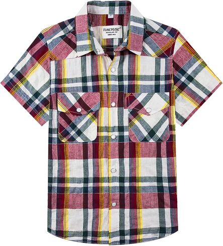 قمصان TUNEVUSE للأولاد الغربية لؤلؤية بأكمام قصيرة كاجوال منقوشة بأزرار سفلية للأطفال 100% قطن in Kuwait