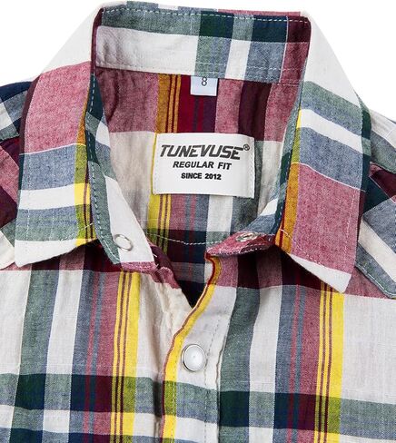 TUNEVUSE Boys Western Shirts Pearl Snap Short Sleeve Casual Plaid Button Down Kids Shirt 100% Cotton in Saudi Arabia