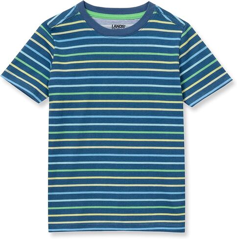 تي شيرت ذو أكمام قصيرة للأولاد من Lands' End ذو رقبة مستديرة مخططة in Kuwait