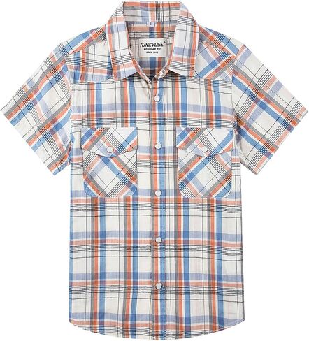 TUNEVUSE Boys Western Shirts Pearl Snap Short Sleeve Casual Plaid Button Down Kids Shirt 100% Cotton in Saudi Arabia