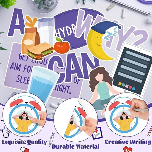 80 قطعة من لوحة الإعلانات الخاصة بالصداع ديكورات الفصول الدراسية، فتحات ذات موضوع صحي، علامة الاسم، حواف أرجوانية، ملصق مكتب ممرضة المدرسة، مستشفى الرعاية الصحية، ديكور العيادة، لوازم سبورة الطباشير الجدارية in Kuwait