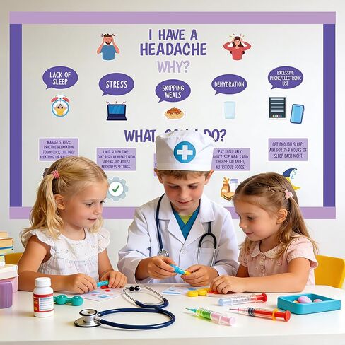 80 قطعة من لوحة الإعلانات الخاصة بالصداع ديكورات الفصول الدراسية، فتحات ذات موضوع صحي، علامة الاسم، حواف أرجوانية، ملصق مكتب ممرضة المدرسة، مستشفى الرعاية الصحية، ديكور العيادة، لوازم سبورة الطباشير الجدارية in Kuwait