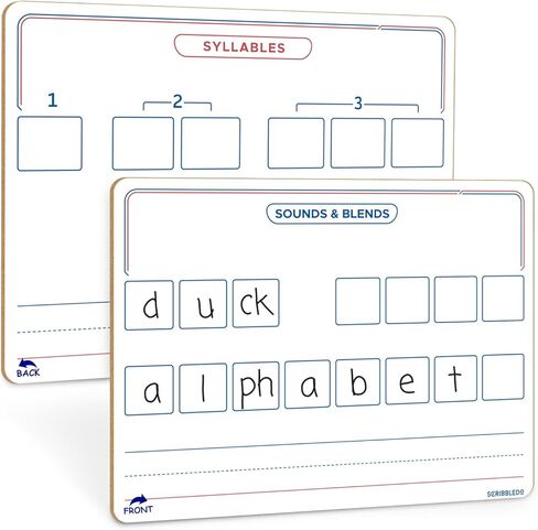 SCRIBBLEDO Elkonin Boxes Dry Erase Board 9x12 Inch Phonics Games Sounds and Blends Syllables Writing Practice Reusable Spelling Words Learn to Read and Write Homeschool & Classroom Supplies in Saudi Arabia