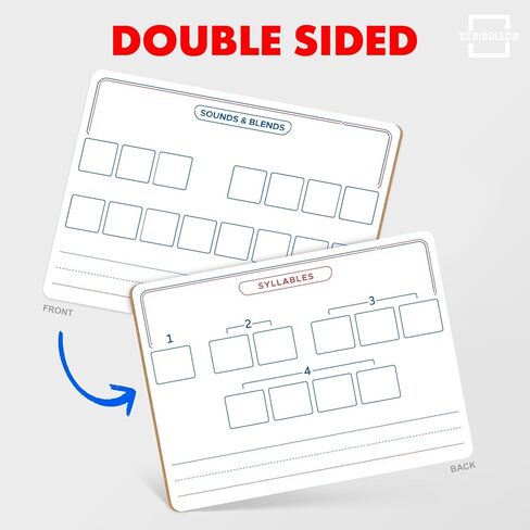 SCRIBBLEDO Elkonin Boxes Dry Erase Board 9x12 Inch Phonics Games Sounds and Blends Syllables Writing Practice Reusable Spelling Words Learn to Read and Write Homeschool & Classroom Supplies in Saudi Arabia
