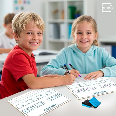SCRIBBLEDO Elkonin Boxes Dry Erase Board 9x12 Inch Phonics Games Sounds and Blends Syllables Writing Practice Reusable Spelling Words Learn to Read and Write Homeschool & Classroom Supplies in Saudi Arabia