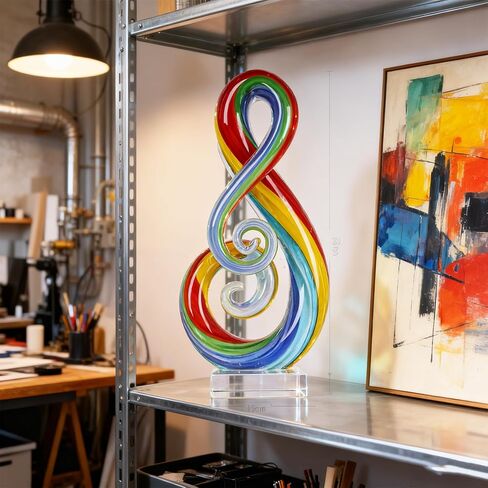 suruim Hand Blown Glass Music Note Sculpture - Colorful Abstract Glass Art for Home Decor, Gift for Music Lovers in Kuwait