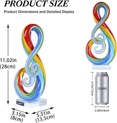 suruim Hand Blown Glass Music Note Sculpture - Colorful Abstract Glass Art for Home Decor, Gift for Music Lovers in Kuwait