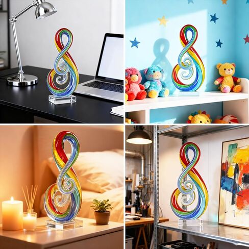 suruim Hand Blown Glass Music Note Sculpture - Colorful Abstract Glass Art for Home Decor, Gift for Music Lovers in Kuwait
