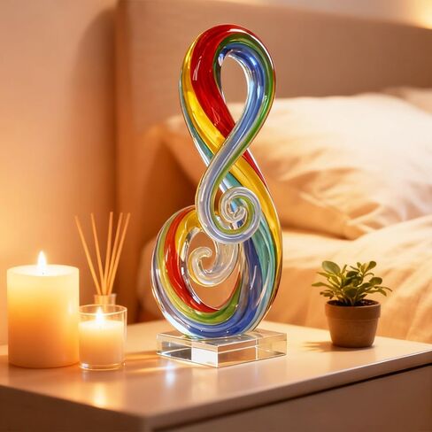 suruim Hand Blown Glass Music Note Sculpture - Colorful Abstract Glass Art for Home Decor, Gift for Music Lovers in Kuwait