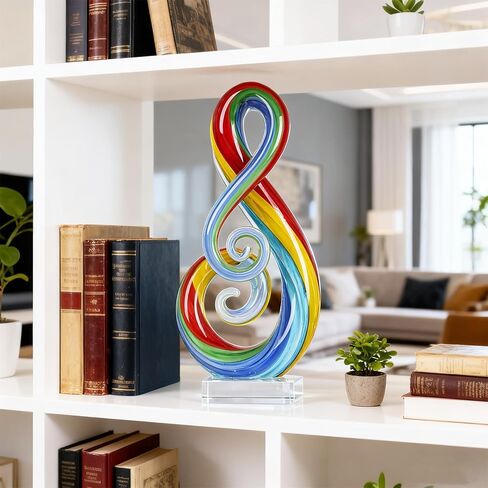 suruim Hand Blown Glass Music Note Sculpture - Colorful Abstract Glass Art for Home Decor, Gift for Music Lovers in Kuwait