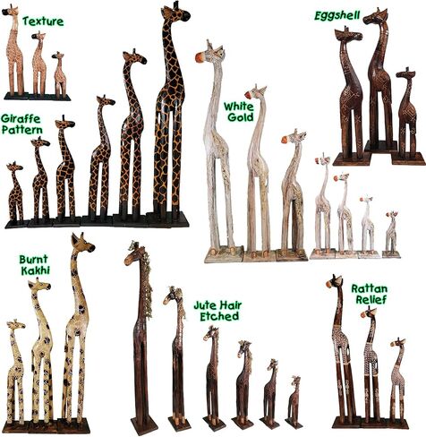 تماثيل الزرافة الطويلة المصنوعة يدويًا من الخشب الأصلي من Albesia بتصميمات وأحجام مذهلة. جمال الطبيعة الرشيق يجتاح ديكورات منزل السفاري في جميع المناسبات. (نمط الزرافة، 24 بوصة) in Kuwait