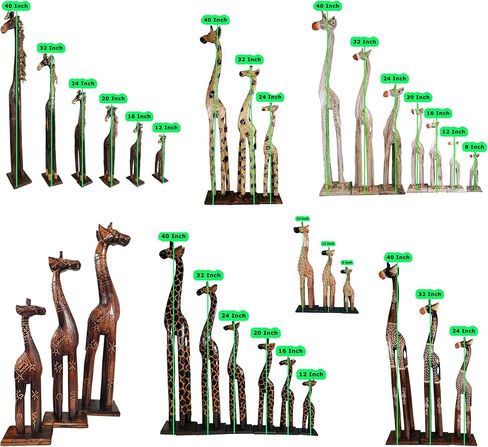تماثيل الزرافة الطويلة المصنوعة يدويًا من الخشب الأصلي من Albesia بتصميمات وأحجام مذهلة. جمال الطبيعة الرشيق يجتاح ديكورات منزل السفاري في جميع المناسبات. (نمط الزرافة، 24 بوصة) in Kuwait