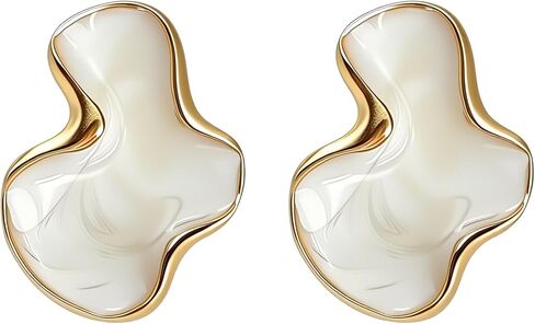 Irregular Statement Earrings for Women, Petal White Enamel Stud Earrings, Large Abstract Geometric Stainless Steel Trendy Jewelry for Party and Daily Wear in Kuwait