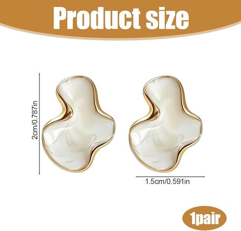 Irregular Statement Earrings for Women, Petal White Enamel Stud Earrings, Large Abstract Geometric Stainless Steel Trendy Jewelry for Party and Daily Wear in Kuwait